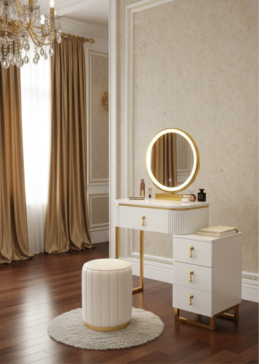 Modern Luxury Dressing Table with LED Mirror & Stool