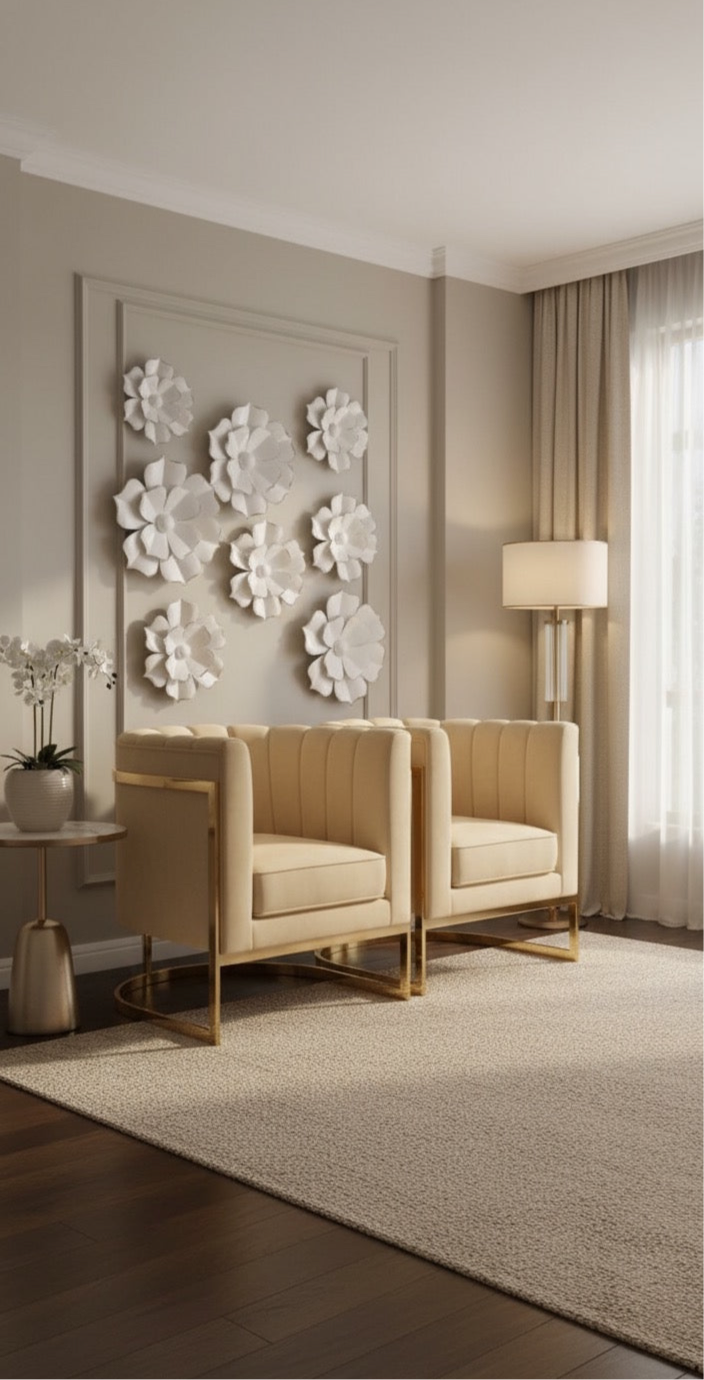 Modern Beige Velvet Barrel Chairs with Gold Metal Base