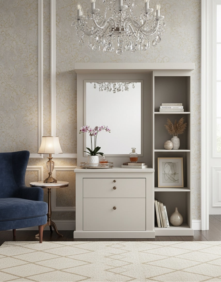 Modern Dressing Table with Mirror & Storage Shelves