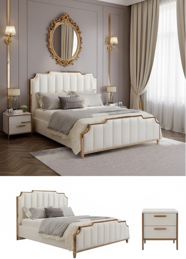 Regal White & Gold Upholstered Bedroom Set