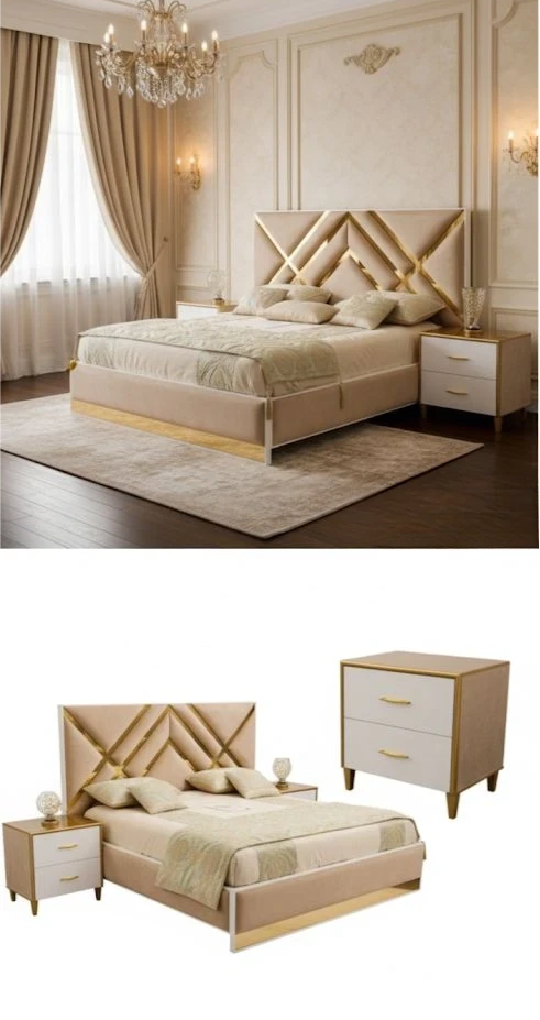 Champagne & Gold Geometric Panel Bedroom Set