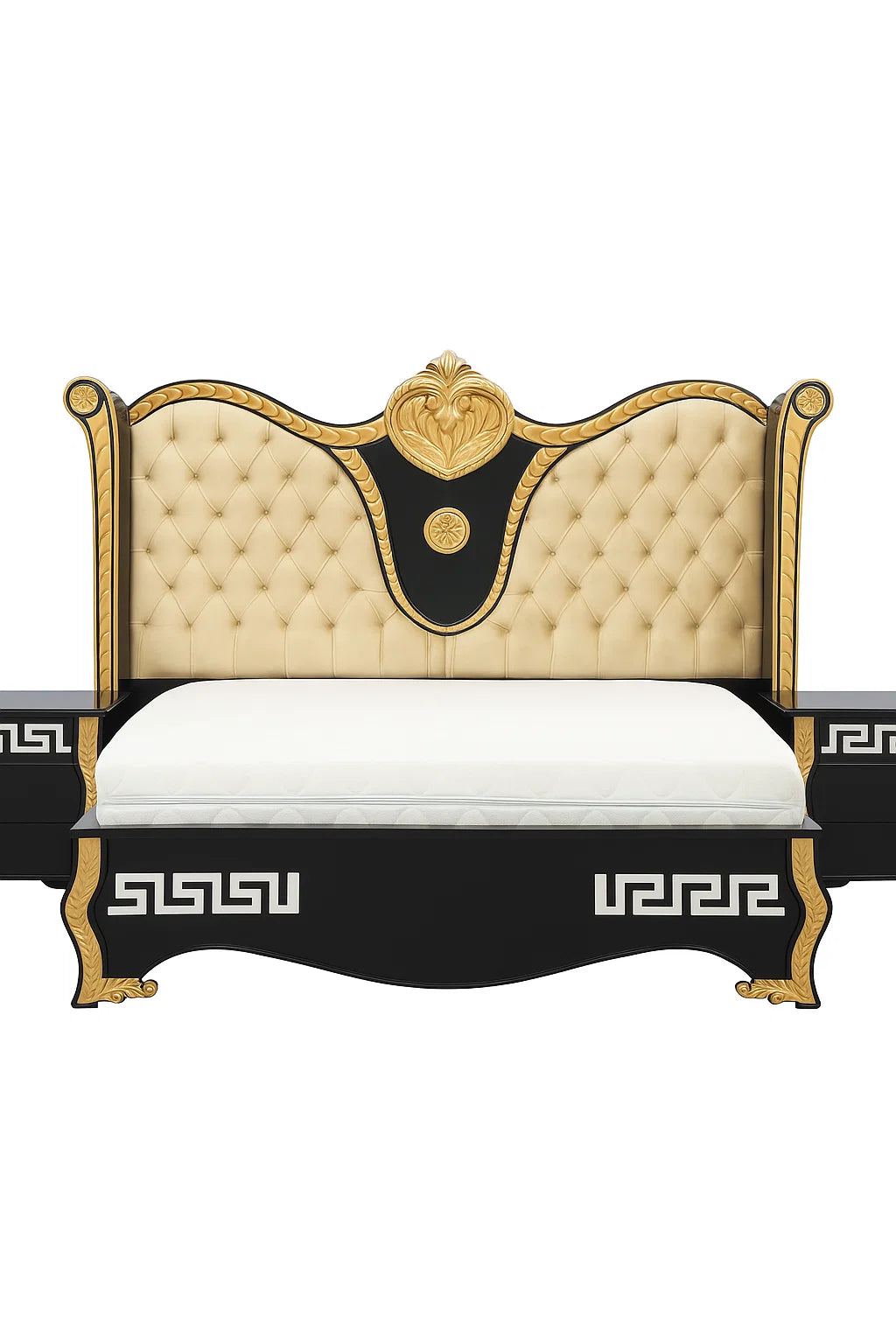 Royal Classic Bed Set with Side Tables – Black & Gold