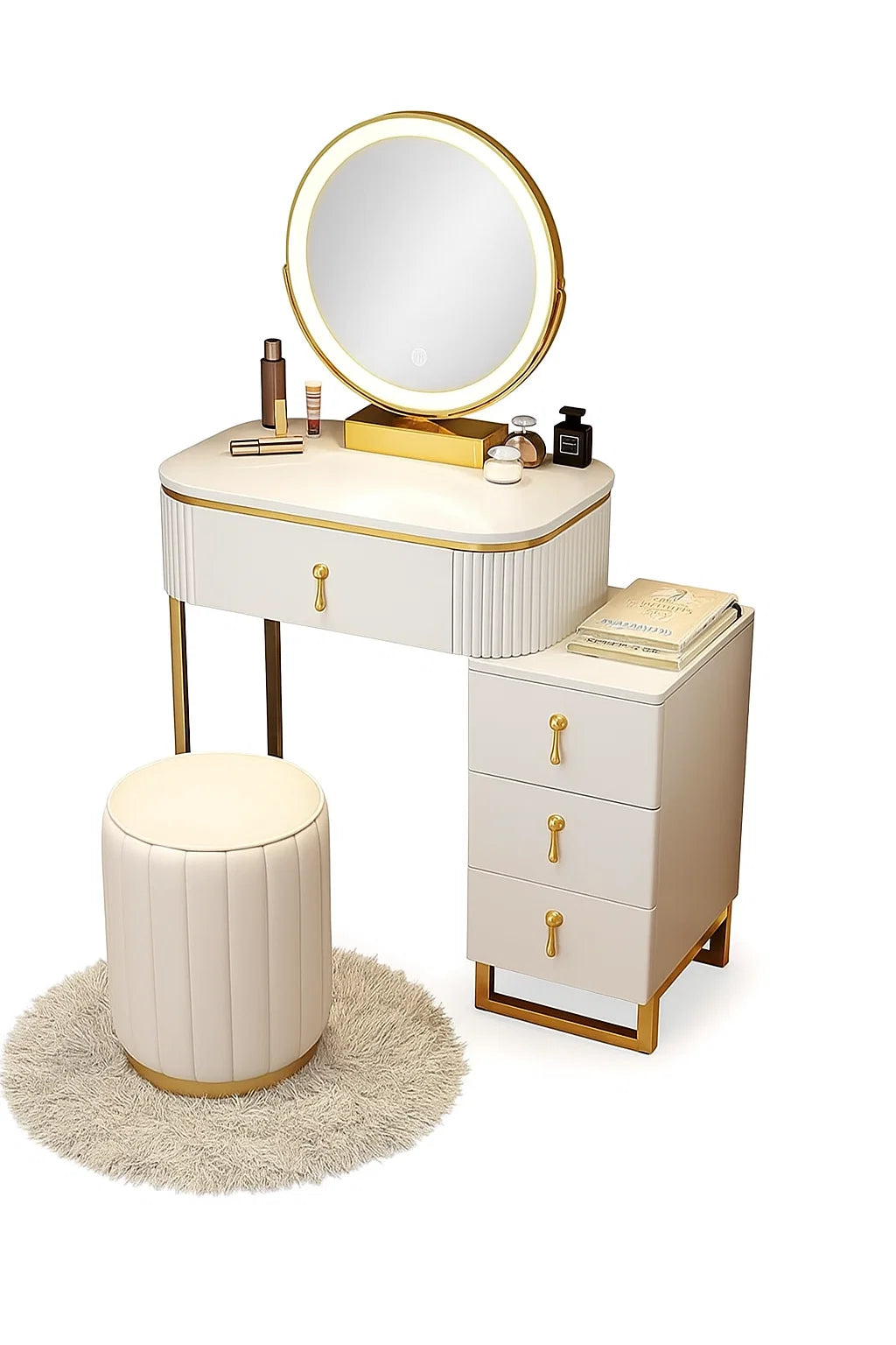 Modern Luxury Dressing Table with LED Mirror & Stool