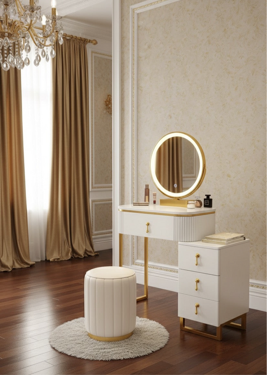 Modern Luxury Dressing Table with LED Mirror & Stool