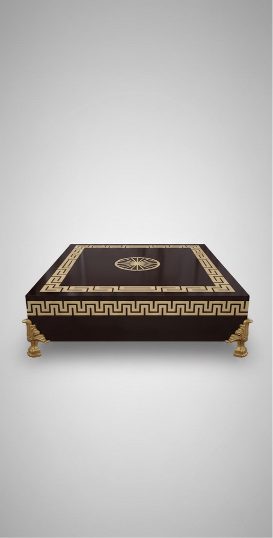Dark Wood and Gold Greek Key Coffee Table