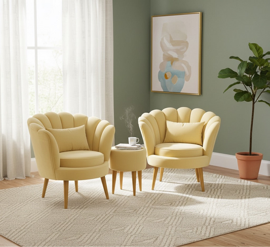 Elegant Shell Accent Chair Set with Center Table – Golden Beige