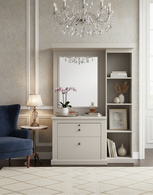 Modern Dressing Table with Mirror & Storage Shelves