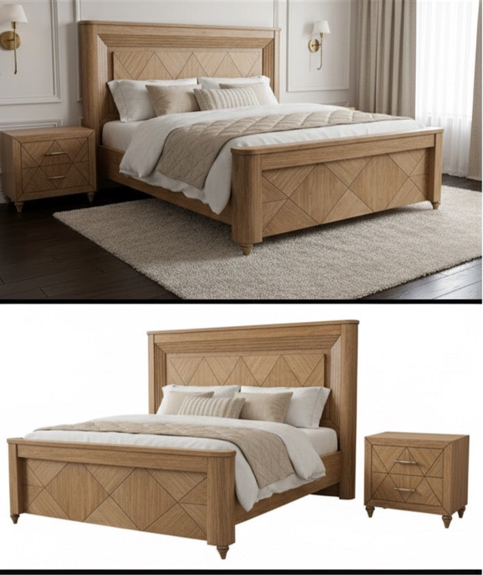 Natural Wood Geometric Bedroom Set