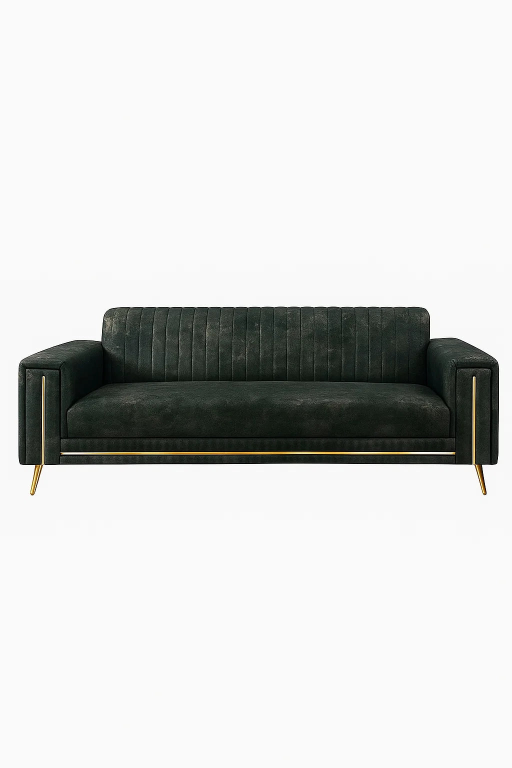 Modern Velvet 3-Seater Sofa with Gold Accents