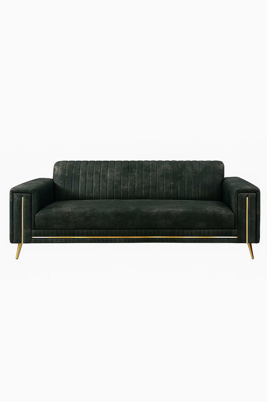 Modern Velvet 3-Seater Sofa with Gold Accents