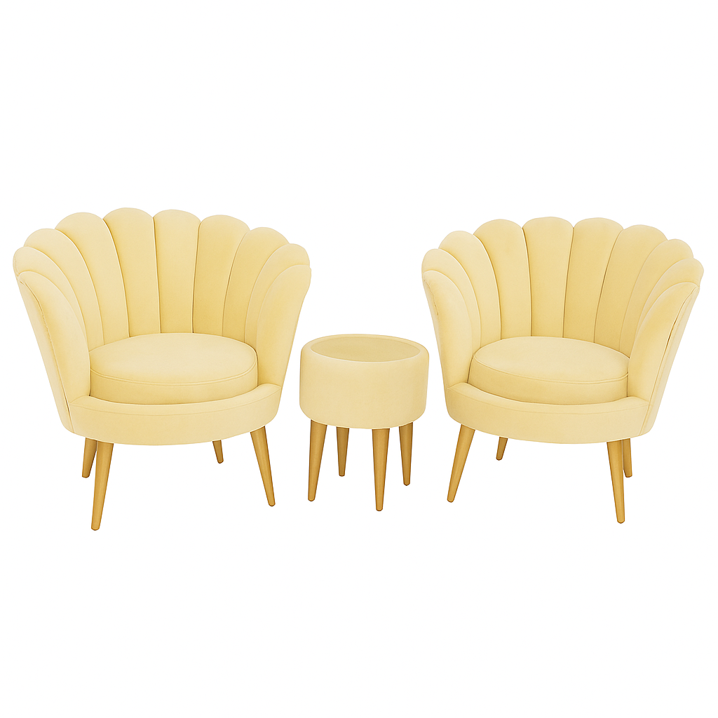 Elegant Shell Accent Chair Set with Center Table – Golden Beige