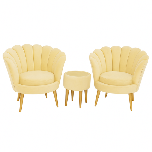 Elegant Shell Accent Chair Set with Center Table – Golden Beige